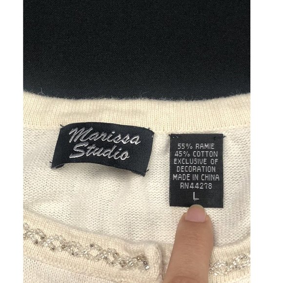Marissa Studio Woman’s Sweater Cardigan White Christmas Design Gifts Button Sz L - Picture 5 of 9